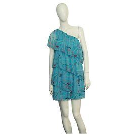 Zadig & Voltaire Abito mini Risaly Print blu con perline a spalla unica XS