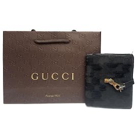 Portafoglio vintage in tela e pelle Gucci nero