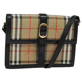 Autre Marque Borsa a spalla Burberrys Nova Check in tela beige oro nero Auth BD1811