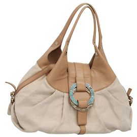 Bulgari Borsa a mano Chandra in tela beige Auth BA1524 di BVLGARI