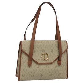 Borsa a spalla in tela a nido d'ape Christian Dior beige e oro Auth BA1146