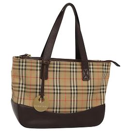 Borsa a mano in tela beige e marrone con motivo Nova Check di BURBERRY Auth 117714