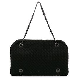 Bolsa de Ombro Duo Intrecciato em Grosgrain Preto da Bottega Veneta