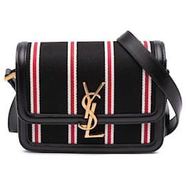 Saint Laurent Schwarze kleine Canvas gestreifte Solferino-Handtasche in der Box