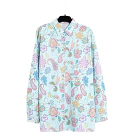 Etro Top FR42 Azul bebé Blusa de Popelín con estampado Paisley UK14 US12