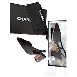 Chanel Slingback Pumps Denim Grau