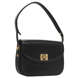 Bolso de Hombro BALLY de Cuero Negro Dorado Auth BA1153