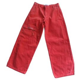Jc De Castelbajac Pantalón 7/8, terciopelo de algodón naranja, talla 34.