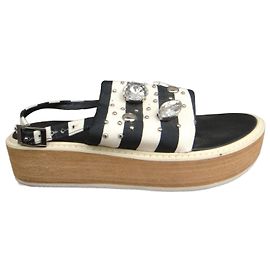Tibi Sandalen aus Canvas und Leder Schwarz Weiß