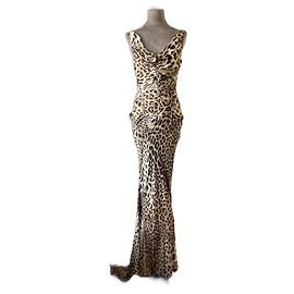 Vestido largo de seda Roberto Cavalli estampado leopardo