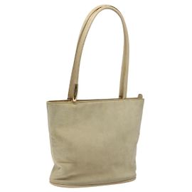 Borsa a Spalla GUCCI Camoscio Beige Oro Auth BA1297