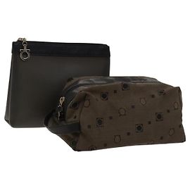 Pochette in pelle tela Gancini Salvatore Ferragamo 2Set marrone nero Auth bs24710