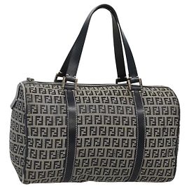 Borsa Boston in tela Zucchino FENDI blu navy argento autentica 120038