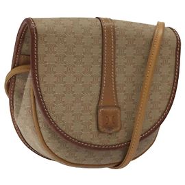 Céline CELINE Macadam Canvas Schultertasche PVC Beige Gold Auth BA1292