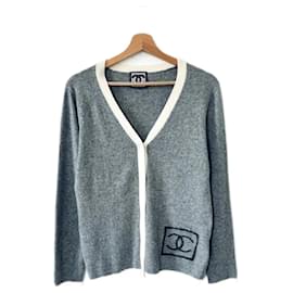 Chanel Wollweste mit Logo Grau Creme