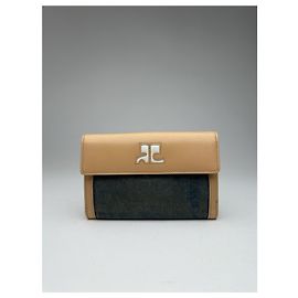 Cartera de cuero de mezclilla vintage Courreges marrón marino