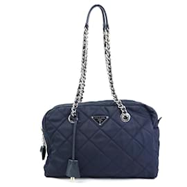 Borsa a spalla in nylon blu navy Prada