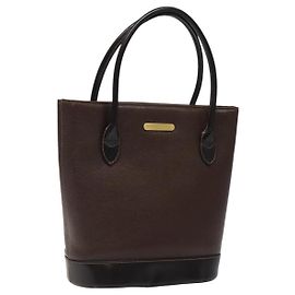 Borsa a mano BURBERRY in pelle marrone scuro con oro Auth BA1359