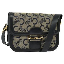 Céline Borsa a spalla CELINE C Sulky in tela blu navy e oro Auth BA1378