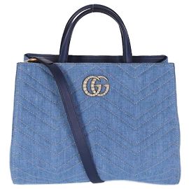 Gucci Bolso de compras de denim con asa GG Marmont