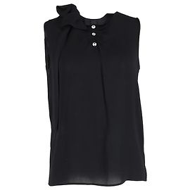 Blusa sin mangas de seda negra adornada Miu Miu