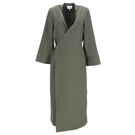 Vestido midi envolvente de crepé Ganni en poliéster verde militar