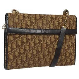 Borsa a spalla in tela Trotter Christian Dior marrone oro Auth 118077