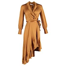 Abito avvolgente asimmetrico con volant in seta bronzo di Zimmermann