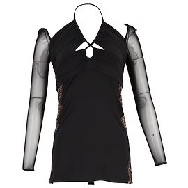 Self portrait Mini-Kleid aus Chiffon mit Halterneck und Spitzenbesatz von Self-Portrait aus schwarzem Polyester