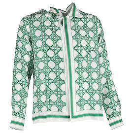 Autre Marque Casablanca Hemd mit geometrischem Muster aus grüner Seide