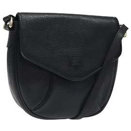 Autre Marque Bolso de hombro Burberrys de cuero negro y dorado Auth BA1100