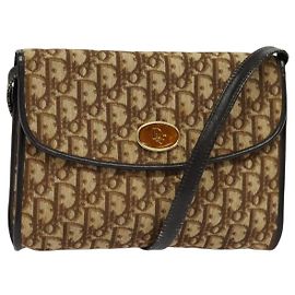 Bolso de hombro de lona Trotter Christian Dior marrón dorado Auth 118537