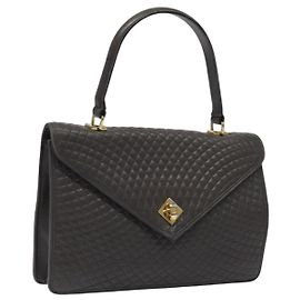 BALLY Borsa a mano trapuntata in pelle grigia dorata Auth BA1327