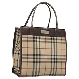 Borsa a mano in tela beige con motivo Nova Check di BURBERRY Auth 120347