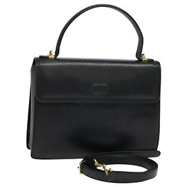 VALENTINO Borsa a mano in pelle 2 vie Nero Oro Auth 118234