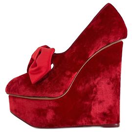 Scarpe con zeppa Charlotte Olympia in velluto rosso con cristalli