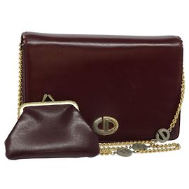 Borsa a spalla in pelle Christian Dior, rosso vino, oro, autentica BA1298