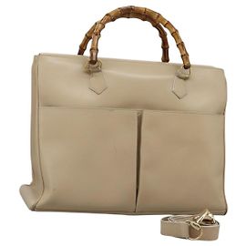 Borsa a mano in pelle GUCCI Bamboo 2 vie beige oro 002 2855 0322 0 Auth 118505