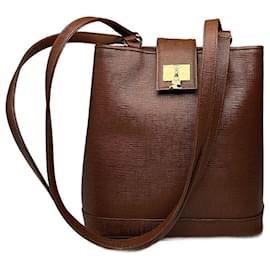 Borsa a secchiello in pelle vintage Courreges marrone