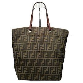 Vintage Fendi Monogramm Canvas Shopper khaki braun