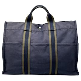 Borsa shopper in tela vintage Hermès blu navy