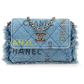 Chanel Blue Mini Denim Mood Clutch with Chain
