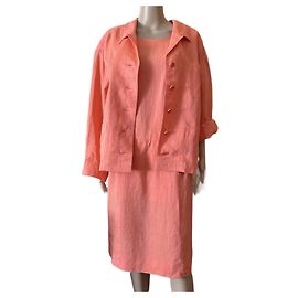 Chanel Leinenkleid und Jacke Set Orange 46FR