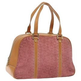 Céline Celine C Macadam Canvas Handtasche aus Wildleder in Rosa und Gold Auth BA1225