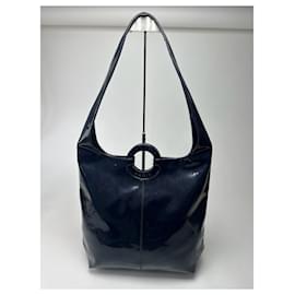 Céline Borsa a anello vintage Celine Paris in pelle verniciata blu navy