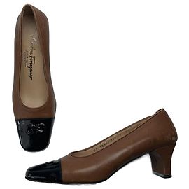 Sapatos de couro vintage Salvatore Ferragamo marrom preto