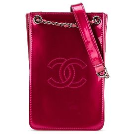 Porta telefono in vernice rosa CC di Chanel a tracolla