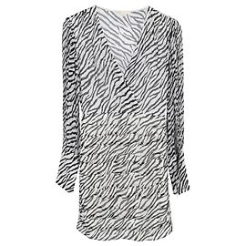 Vestido Mini Maje Ribane con Estampado de Cebra en Viscosa Negra y Blanca
