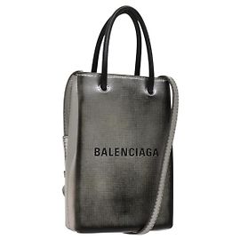 BALENCIAGA Schultertasche aus Leder mit Handyhalter, silber authentisch fm4541