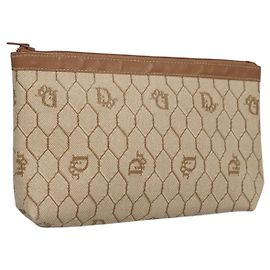 Pochette in tela a nido d'ape PVC beige Auth ac3812 Christian Dior